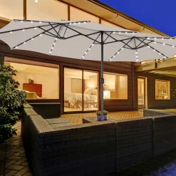 15' Double-Sided Patio Umbrella with Solar Powered LED Lights