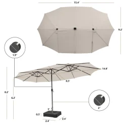 15' Double-Sided Patio Umbrella with Solar Powered LED Lights