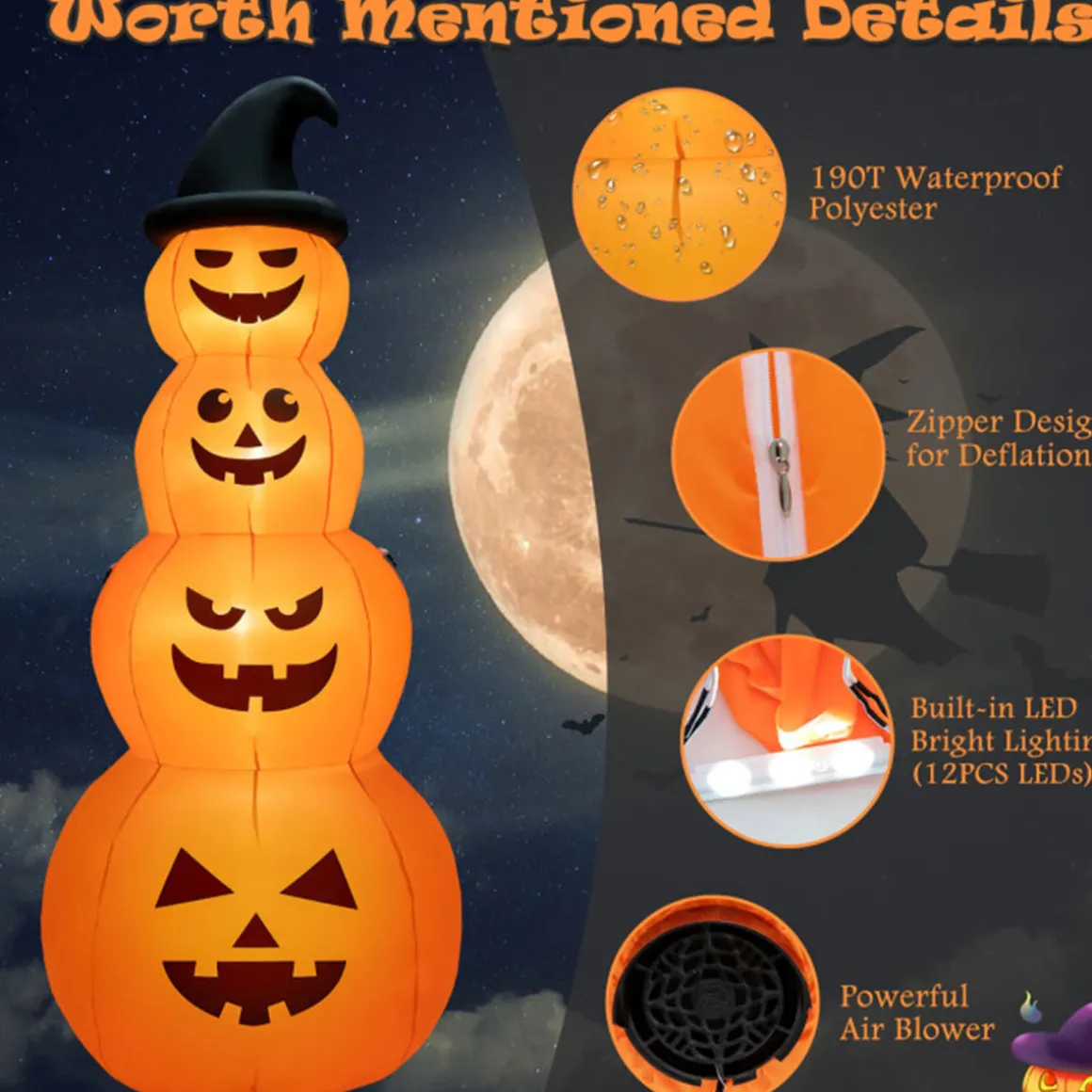 8' Inflatable Halloween Pumpkin Stack