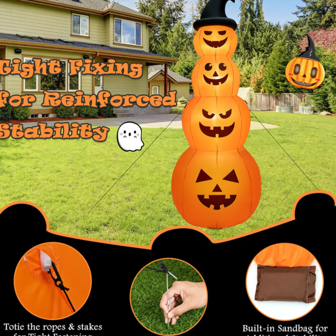 8' Inflatable Halloween Pumpkin Stack
