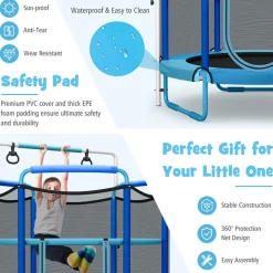 5' Kids 3-in-1 Game Trampoline with Enclosure Net Spring Pad