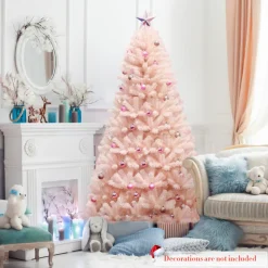 6' Pink Pre-Lit Artificial Hinged Fur Christmas Tree