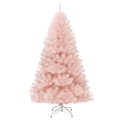 6' Pink Pre-Lit Artificial Hinged Fur Christmas Tree