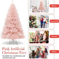 6' Pink Pre-Lit Artificial Hinged Fur Christmas Tree