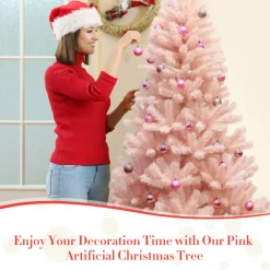 6' Pink Pre-Lit Artificial Hinged Fur Christmas Tree