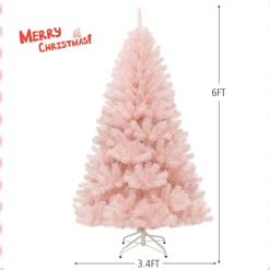 6' Pink Pre-Lit Artificial Hinged Fur Christmas Tree