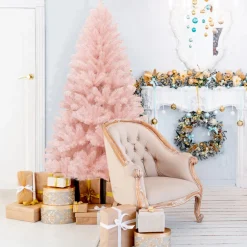 6' Pink Pre-Lit Artificial Hinged Fur Christmas Tree