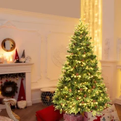 7' Pre-Lit Artificial Christmas Tree with Pinecones