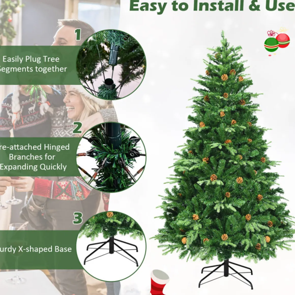 7' Pre-Lit Artificial Christmas Tree with Pinecones