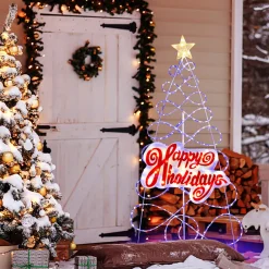 5.6' Pre-Lit Happy Holidays Christmas Tree Decoration