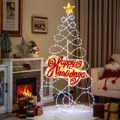 5.6' Pre-Lit Happy Holidays Christmas Tree Decoration