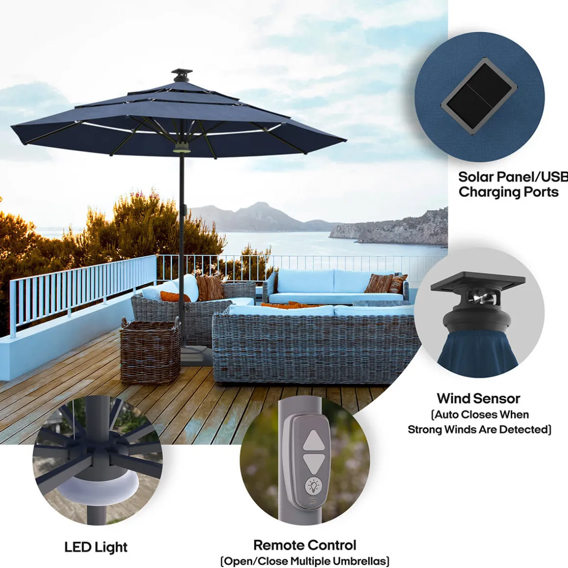 11' Smart Outdoor Umbrella