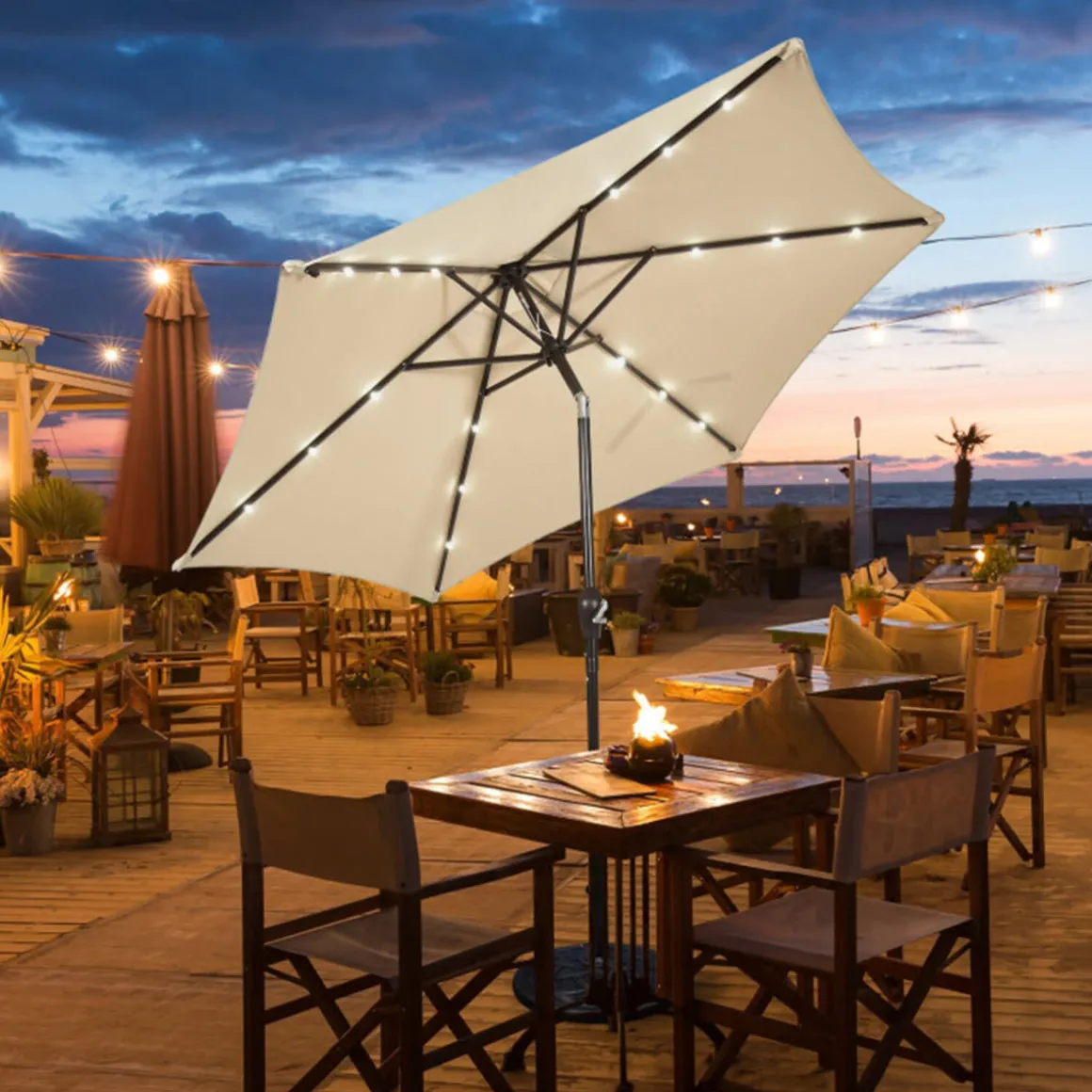 9' Solar LED Lighted Patio Table Umbrella