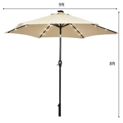 9' Solar LED Lighted Patio Table Umbrella