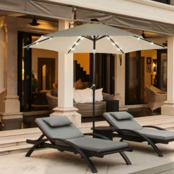 9' Solar LED Lighted Patio Table Umbrella