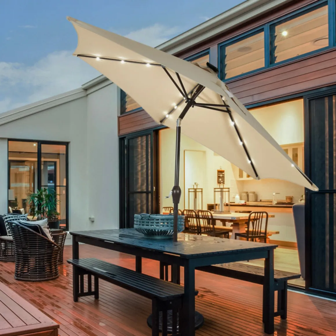 9' Solar LED Lighted Patio Table Umbrella