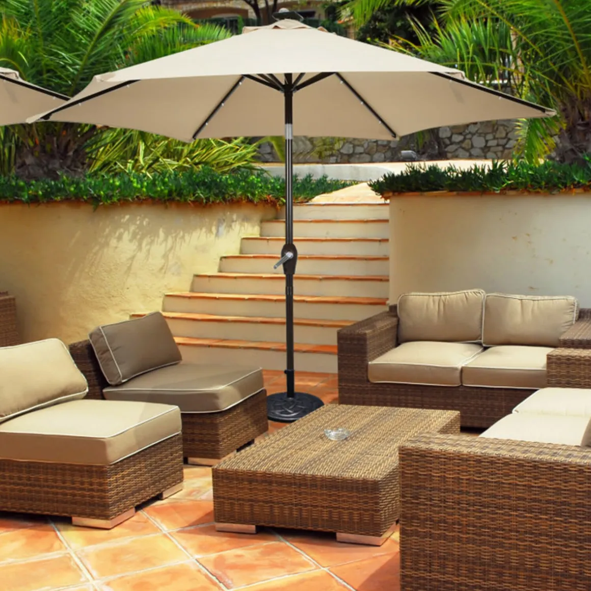 9' Solar LED Lighted Patio Table Umbrella