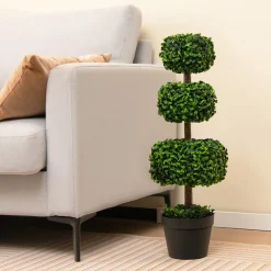 35'' Artificial Boxwood Topiary Ball Tree with Cement Pot