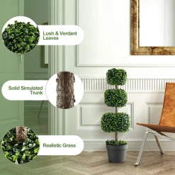 35'' Artificial Boxwood Topiary Ball Tree with Cement Pot