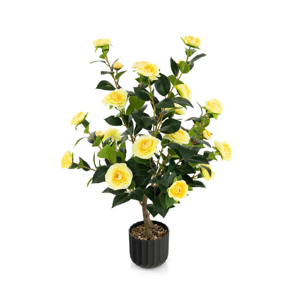 38'' Artificial Camellia Flower Trees with Cement Pot (Set of 2)