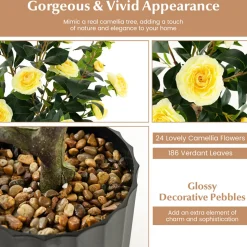 38'' Artificial Camellia Flower Trees with Cement Pot (Set of 2)