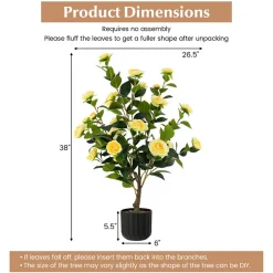 38'' Artificial Camellia Flower Trees with Cement Pot (Set of 2)