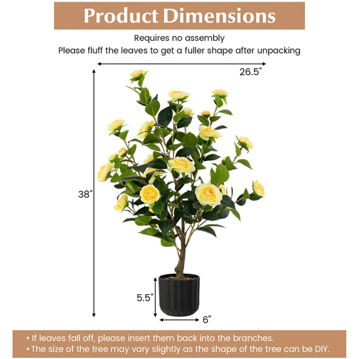 38'' Artificial Camellia Flower Trees with Cement Pot (Set of 2)