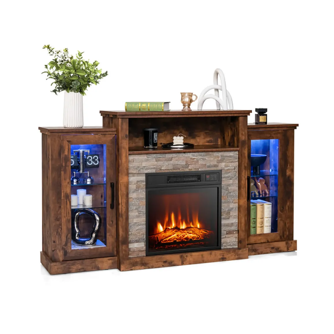 58'' Fireplace TV Stand with Adjustable Shelves
