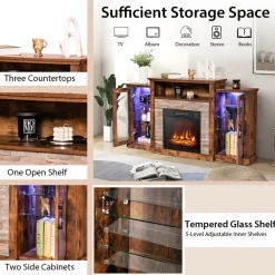 58'' Fireplace TV Stand with Adjustable Shelves