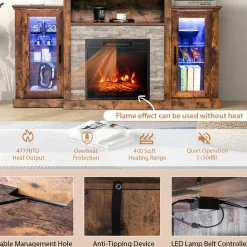 58'' Fireplace TV Stand with Adjustable Shelves
