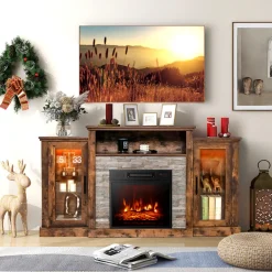 58'' Fireplace TV Stand with Adjustable Shelves