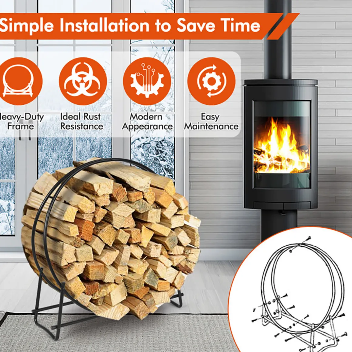 40'' Log Hoop Firewood Storage Rack