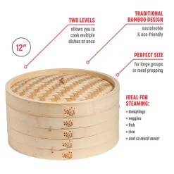 12'' 2-Tier Bamboo Steamer Baskets