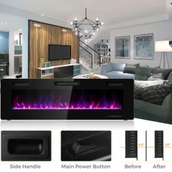60'' Ultra-Thin Recessed/Wall-Mounted Electric Fireplace