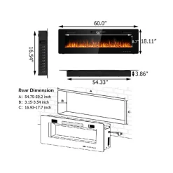 60'' Ultra-Thin Recessed/Wall-Mounted Electric Fireplace