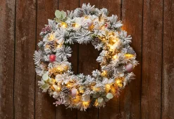 30'' White Flocked Cordless Pre-Lit Indoor/Outdoor Wreath