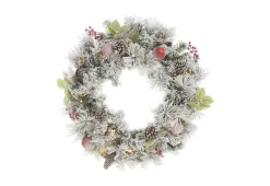 30'' White Flocked Cordless Pre-Lit Indoor/Outdoor Wreath